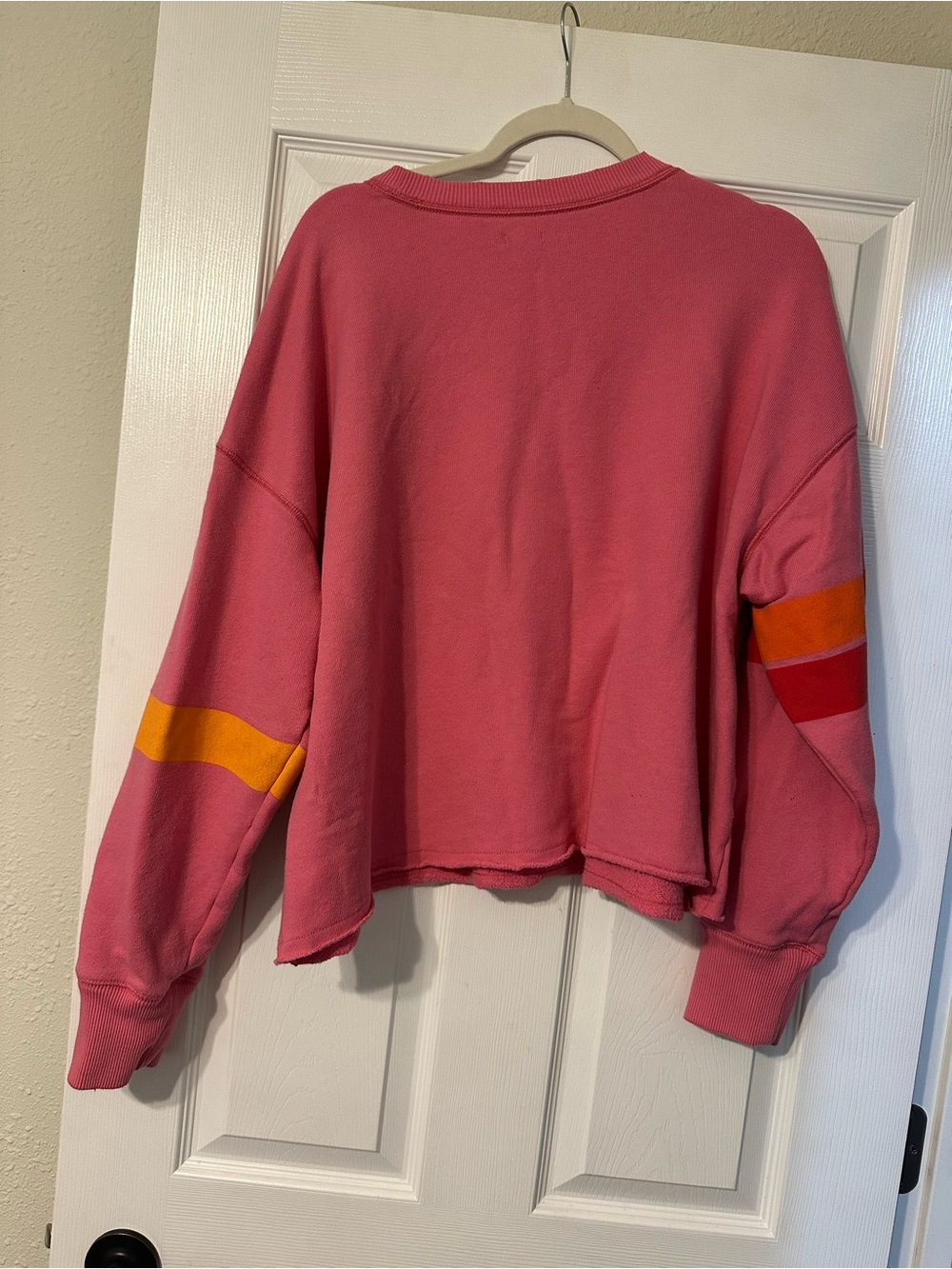 aerie Pink Crew Sweatshirt with Yellow and Red Stripe Accents - Picture 6 of 7